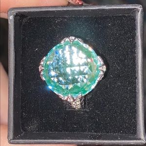 Judith Ripka fancy checkerboard cut blue-green crystal ring
